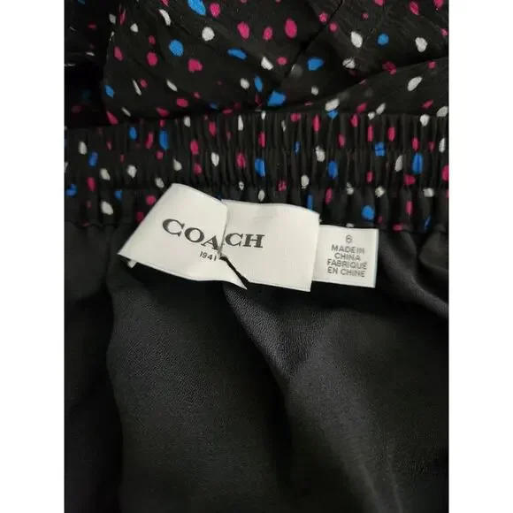 NWOT Coach Tiered Midi Skirt with Snaps Ruffle Hem Dots Multicolor Silk Size 6 - Picture 7 of 8